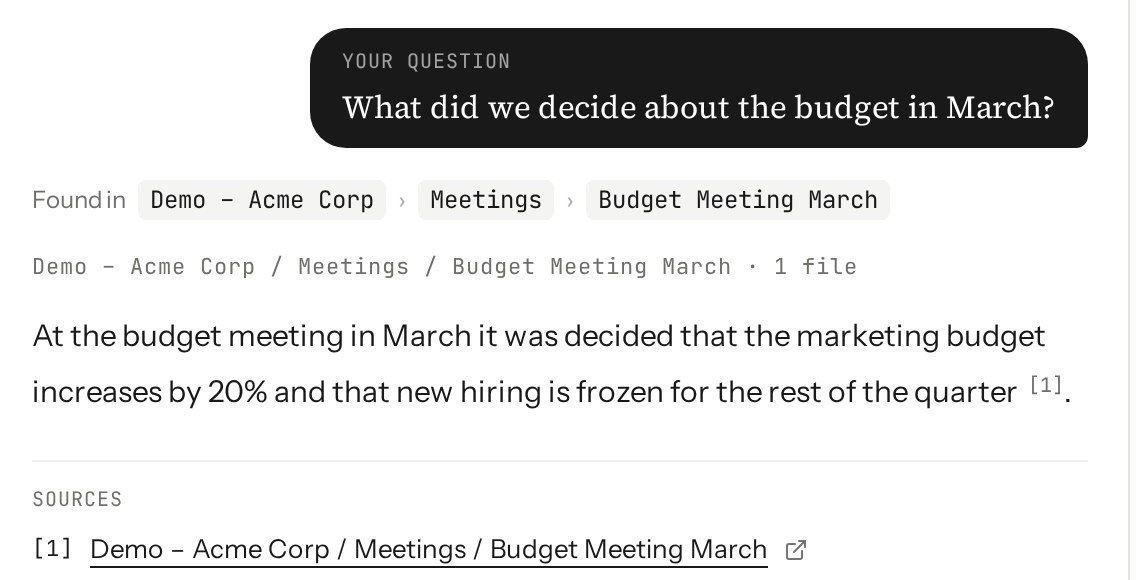An UnTangle answer about a budget decision with a numbered source linking to the exact Drive file