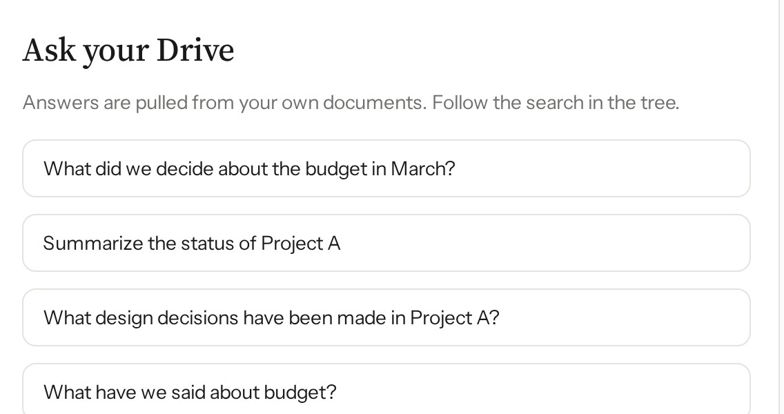 The UnTangle question panel with example questions about budget and project status
